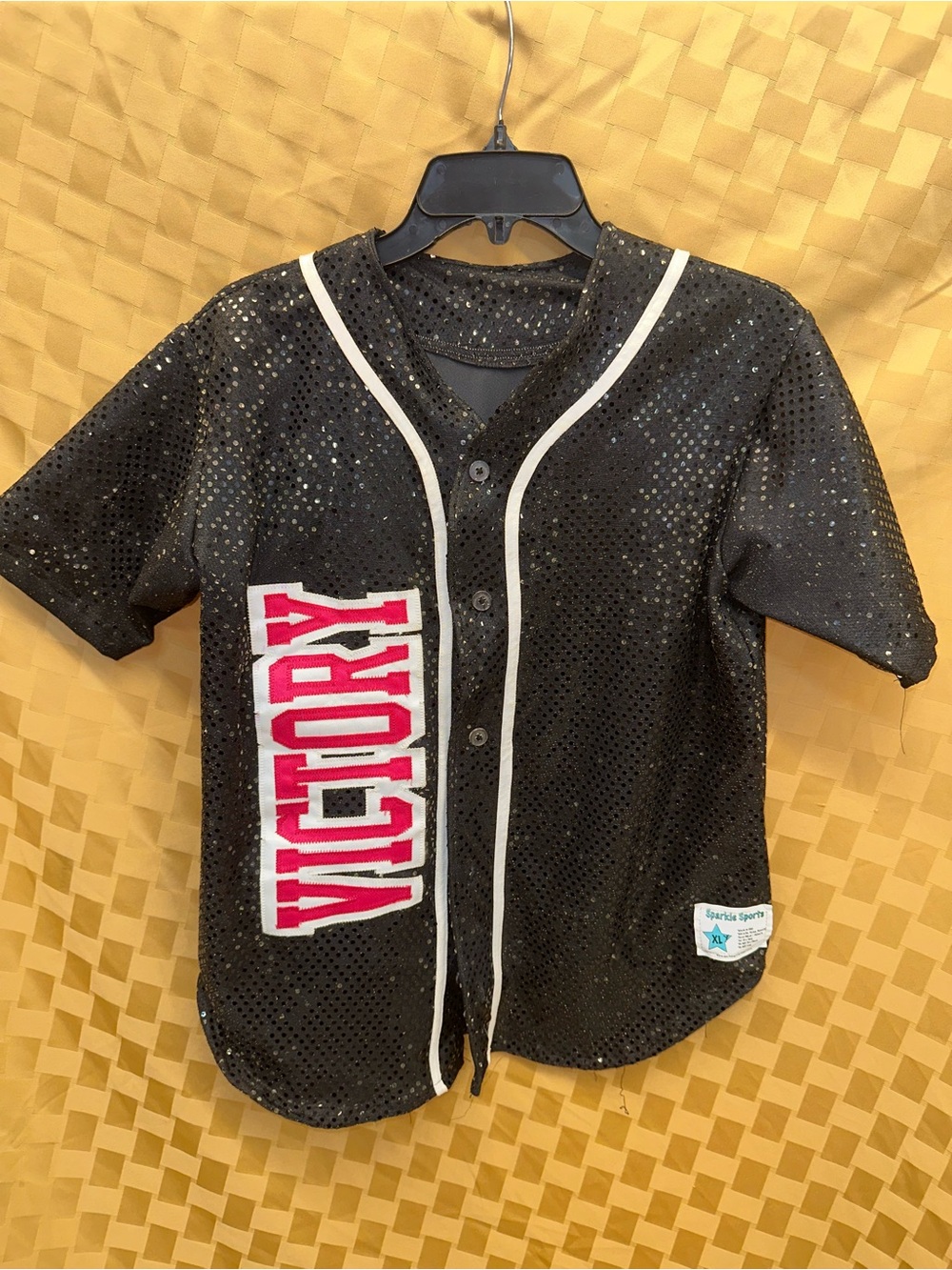 Victory Sequin Baseball-Style Top - Black by
